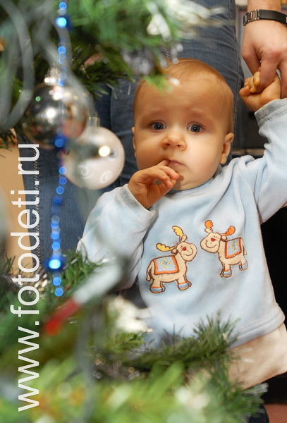 Дети на фото детского фотографа: Младенец у новогодней ёлочки.