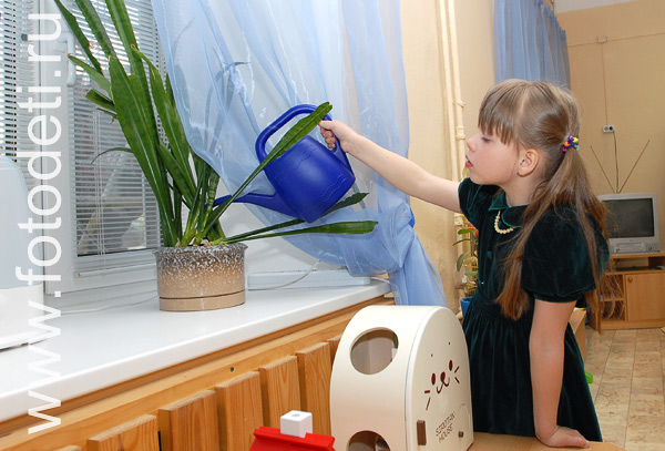 Дети на развивающих занятиях: Дети помогают взрослым поливать цветы.